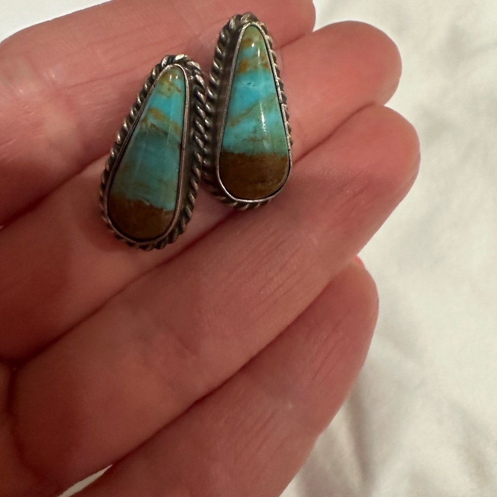 Turquoise and Brown Teardrop Earrings